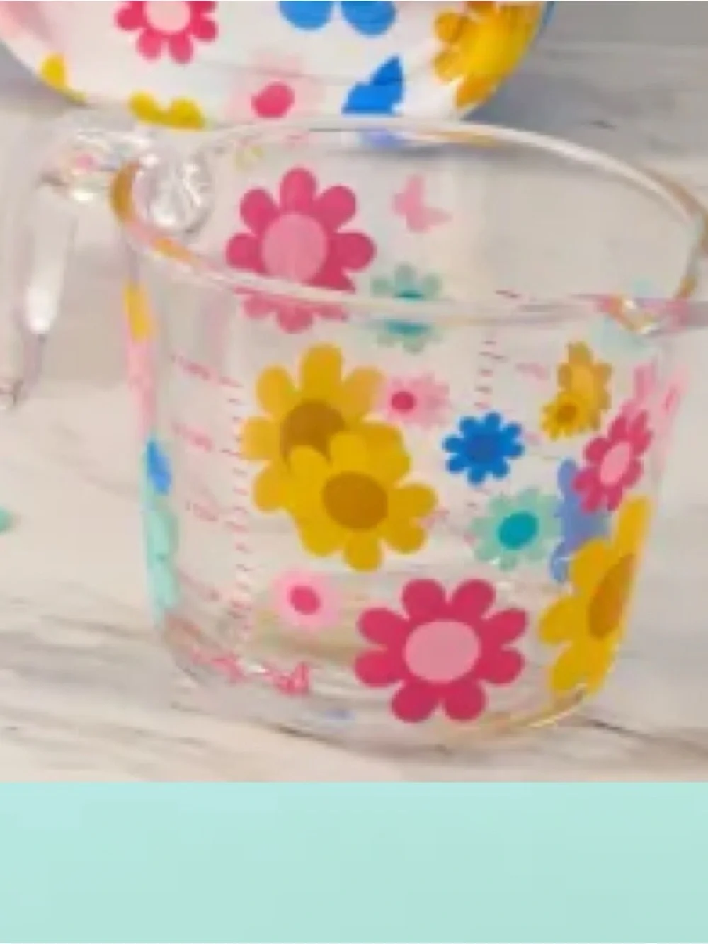 Floral Glass Measuring Cup in Pink, Yellow & Blue - Signature Collection
